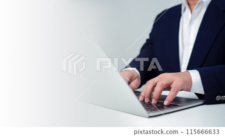 Businessman entrepreneur working in office and working Give advice to customers with the system computer in office and provide information services to customers, Business technologies concept. 115666633