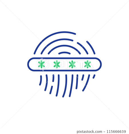 Fingerprint Loop Icon with Password inside. Fingerprint Security Identification line Icon. Finger print Secure Authentication and Authorization Icon. Personal Access with Password Bar. Vector 115666639