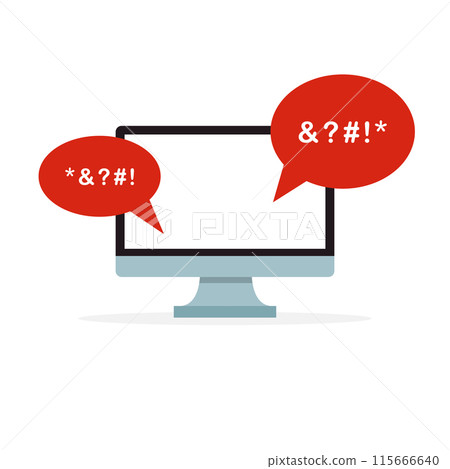 Cyber Bullying Icon. Cyberbullying Victim. Abuse, Internet Online Hate, Swear and Insult concept. Icon of Cyberbullying Online Chat on Computer. Vector illustration 115666640
