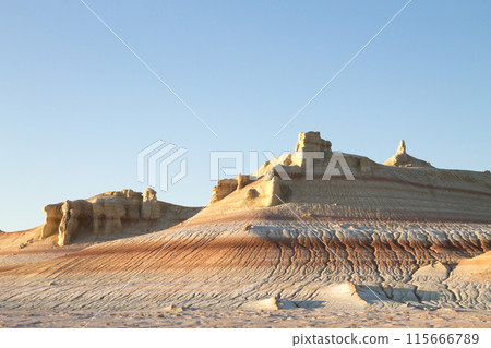 Kyzylkup area landscape, Mangystau desert. Rock strata formations 115666789