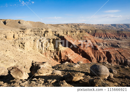 Mangystau region landscape, Kokesem area, Kazakhstan. Monument rock view 115666921