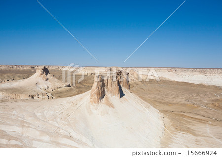 Stunning Mangystau landscape, Kazakhstan. Rock pinnacles view, Bozzhira valley Stunning Mangystau landscape, Kazakhstan. Rock pinnacles view, Bozzhira valley 115666924