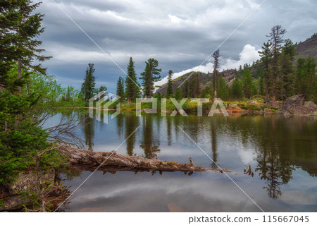 National park Ergaki in Siberia, Russia. Clear Mountain lake in deep taiga. 115667045