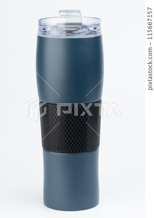 Metal flask with black plastic stripe Metal flask with black plastic stripe 115667157
