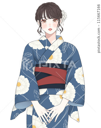 A woman in a yukata with a sad expression A woman in a yukata with a sad expression 115667166