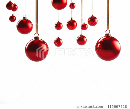 Close up of red balls on white background. New Year concept. 115667518
