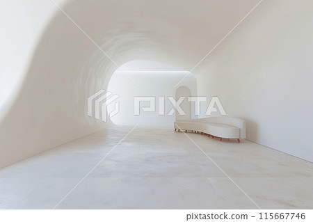 A large white room with a white ceiling and white walls 115667746