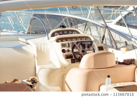 Modern sailing yacht steering wheel 115667818