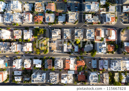 Aerial view of urban Limassol grid layout at sunset. Cyprus 115667828
