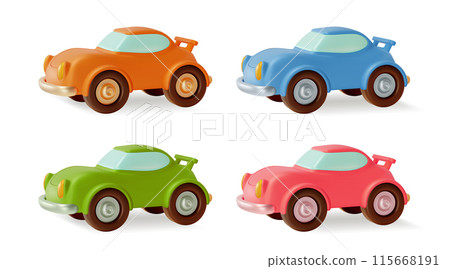 3d Different Color Car Set Cartoon Design Style Isolated on a White Background. Vector illustration of Sport Racing Automobile 115668191