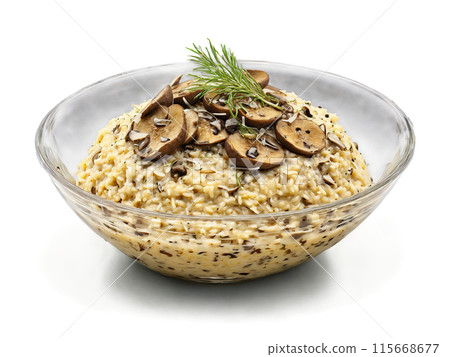 Mushroom Risotto with porcini mushrooms Parmesan and a drizzle of truffle oil served 115668677