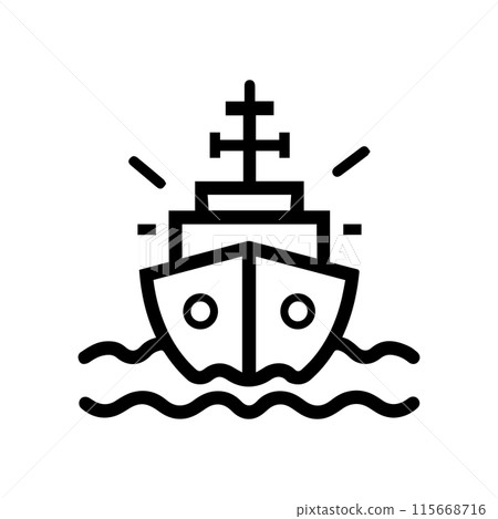 Ship logo or modern line icon. Vector line art and icon design with bold outline. Black and white Pixel Perfect minimalistic symbol isolate white background. Creative logotype 115668716