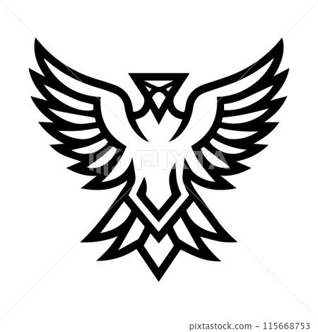 Abstract Eagle logo or modern line icon. Vector line art and icon design with bold outline. Black and white Pixel Perfect minimalistic symbol isolate white background. Creative logotype 115668753
