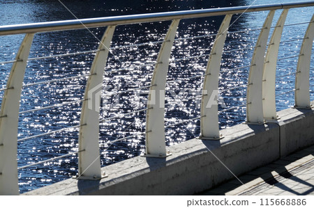 Handrails or fencing of the city embankment of the city of Kyiv Ukraine Handrails or fencing of the city embankment of the city of Kyiv Ukraine 115668886