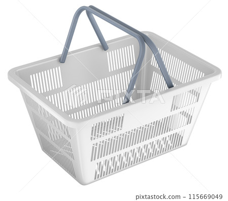 Shopping basket, white plastic. 3D rendering Shopping basket, white plastic. 3D rendering 115669049