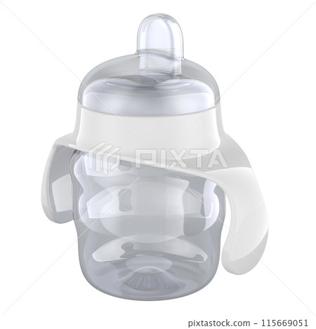 White Baby Sippy Cup and Training Cup for Baby. 3D rendering White Baby Sippy Cup and Training Cup for Baby. 3D rendering 115669051