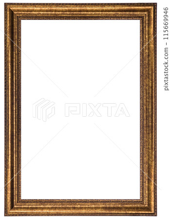 Antique Golden Brown Classic Old Vintage Wooden Rectangle ornate mockup canvas frame isolated on white 115669946