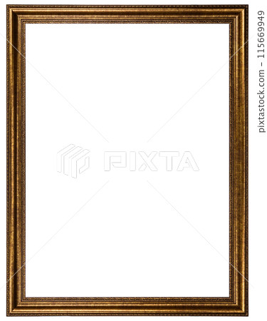 Antique Golden Brown Classic Old Vintage Wooden Rectangle ornate mockup canvas frame isolated on white 115669949