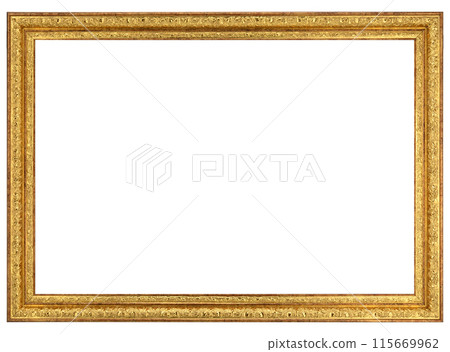 Antique Golden Brown Classic Old Vintage Wooden Rectangle ornate mockup canvas frame isolated on white 115669962