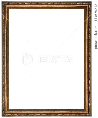 Antique Golden Brown Classic Old Vintage Wooden Rectangle ornate mockup canvas frame isolated on white 115670212