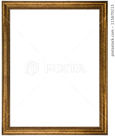 Antique Golden Brown Classic Old Vintage Wooden Rectangle ornate mockup canvas frame isolated on white 115670213
