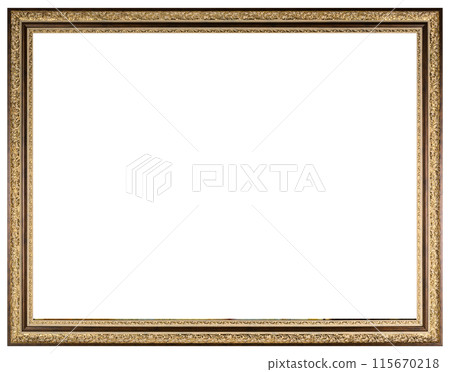 Antique Golden Brown Classic Old Vintage Wooden Rectangle ornate mockup canvas frame isolated on white 115670218