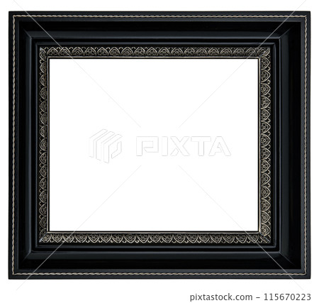Antique Golden Brown Classic Old Vintage Wooden Rectangle ornate mockup canvas frame isolated on white 115670223