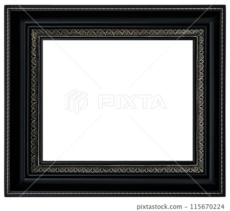 Antique Golden Brown Classic Old Vintage Wooden Rectangle ornate mockup canvas frame isolated on white 115670224