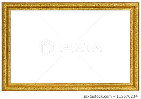 Antique Golden Brown Classic Old Vintage Wooden Rectangle ornate mockup canvas frame isolated on white 115670234