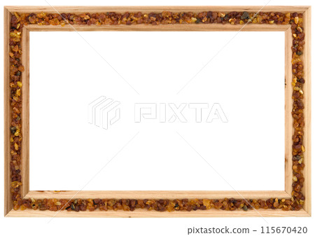 Antique Golden Brown Classic Old Vintage Wooden Rectangle ornate mockup canvas frame isolated on white 115670420