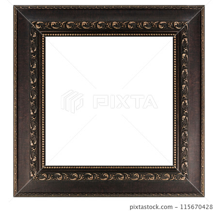 Antique Golden Brown Classic Old Vintage Wooden Rectangle ornate mockup canvas frame isolated on white 115670428