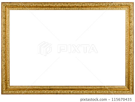 Antique Golden Brown Classic Old Vintage Wooden Rectangle ornate mockup canvas frame isolated on white 115670435