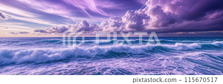 Purple sky with clouds over ocean. Purple sky with clouds over ocean. 115670517