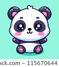 A cute cartoon panda with big eyes and pink cheeks is depicted on an aqua background 115670644