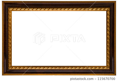 Antique Golden Brown Classic Old Vintage Wooden Rectangle ornate mockup canvas frame isolated on white 115670700