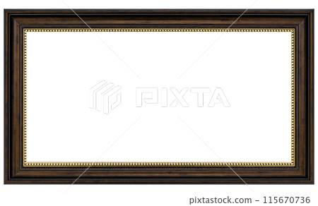 Antique Golden Brown Classic Old Vintage Wooden Rectangle ornate mockup canvas frame isolated on white Antique Golden Brown Classic Old Vintage Wooden Rectangle ornate mockup canvas frame isolated on white 115670736