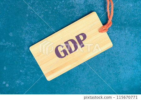 GDP Gross domestic product, Financial, Management, Economic, Inflation, recession and Money concepts. GDP on a card with a string 115670771