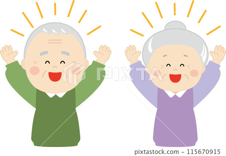 A cheerful senior couple cheering with joy 115670915