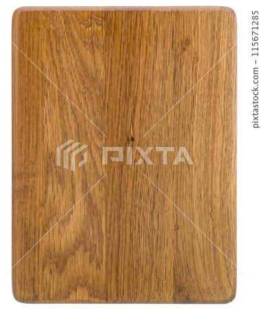 Brown Orange Texture of stained oak wood cutting board with grain on white background, 115671285