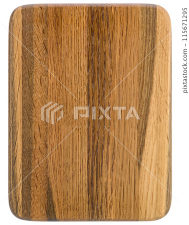 Brown Orange Texture of stained oak wood cutting board with grain on white background, 115671295