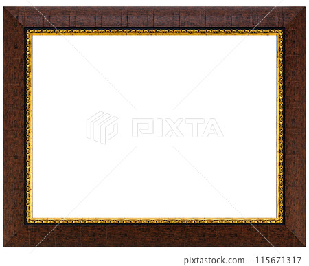 Antique Golden Brown Classic Old Vintage Wooden Rectangle ornate mockup canvas frame isolated on white 115671317