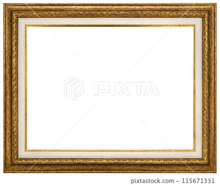 Antique Golden Brown Classic Old Vintage Wooden Rectangle ornate mockup canvas frame isolated on white Antique Golden Brown Classic Old Vintage Wooden Rectangle ornate mockup canvas frame isolated on white 115671331