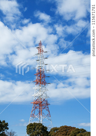A red and white painted steel tower A red and white painted steel tower 115671781