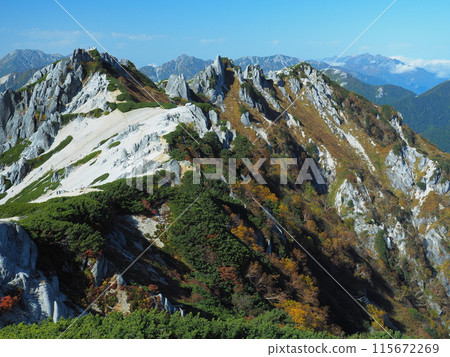 Autumn view from the summit of Mt. Tsubaki in the Northern Alps Autumn view from the summit of Mt. Tsubaki in the Northern Alps 115672269