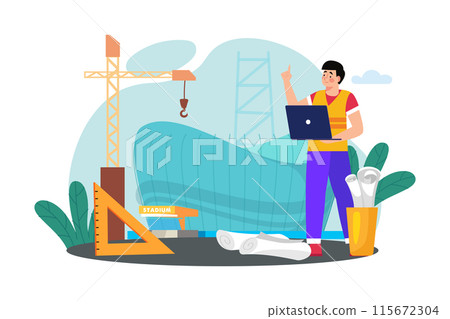 A construction company constructs a sports stadium for a local city. 115672304