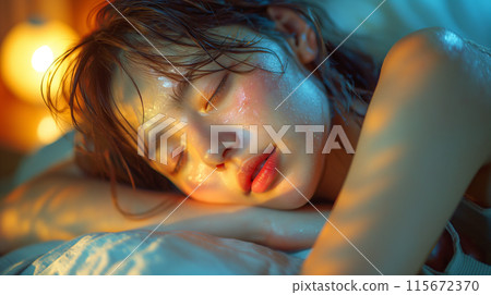 出汗且睡眠困難的女性 115672370