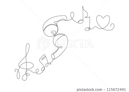 Wireless headphones, drawing in the form of one continuous line in the style of minimalism. Editable vector contour 115672491