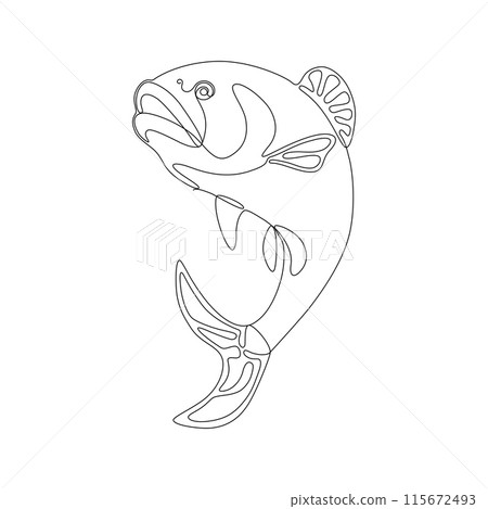 Sea fish, drawing in the form of one continuous line in a minimalist style. Editable vector contour 115672493