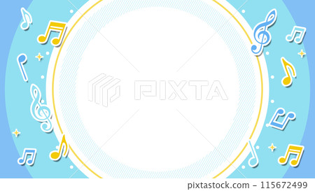 Illustration of swaying musical notes and bouncing circles. The notes are colorful. 115672499