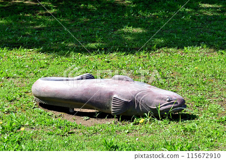 關宿城城庭園內設置的鯰魚形狀的公園遊樂設施 115672910